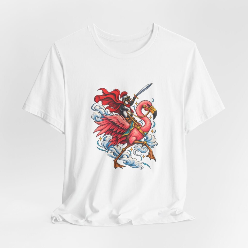 Penguin Knight On Flamingo Fantasy Adventure Graphic Tee