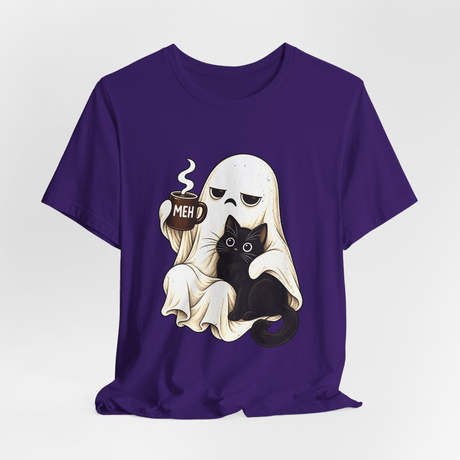 MEH Grumpy Ghost Coffee Holding Cat Graphic Tee - Image 40