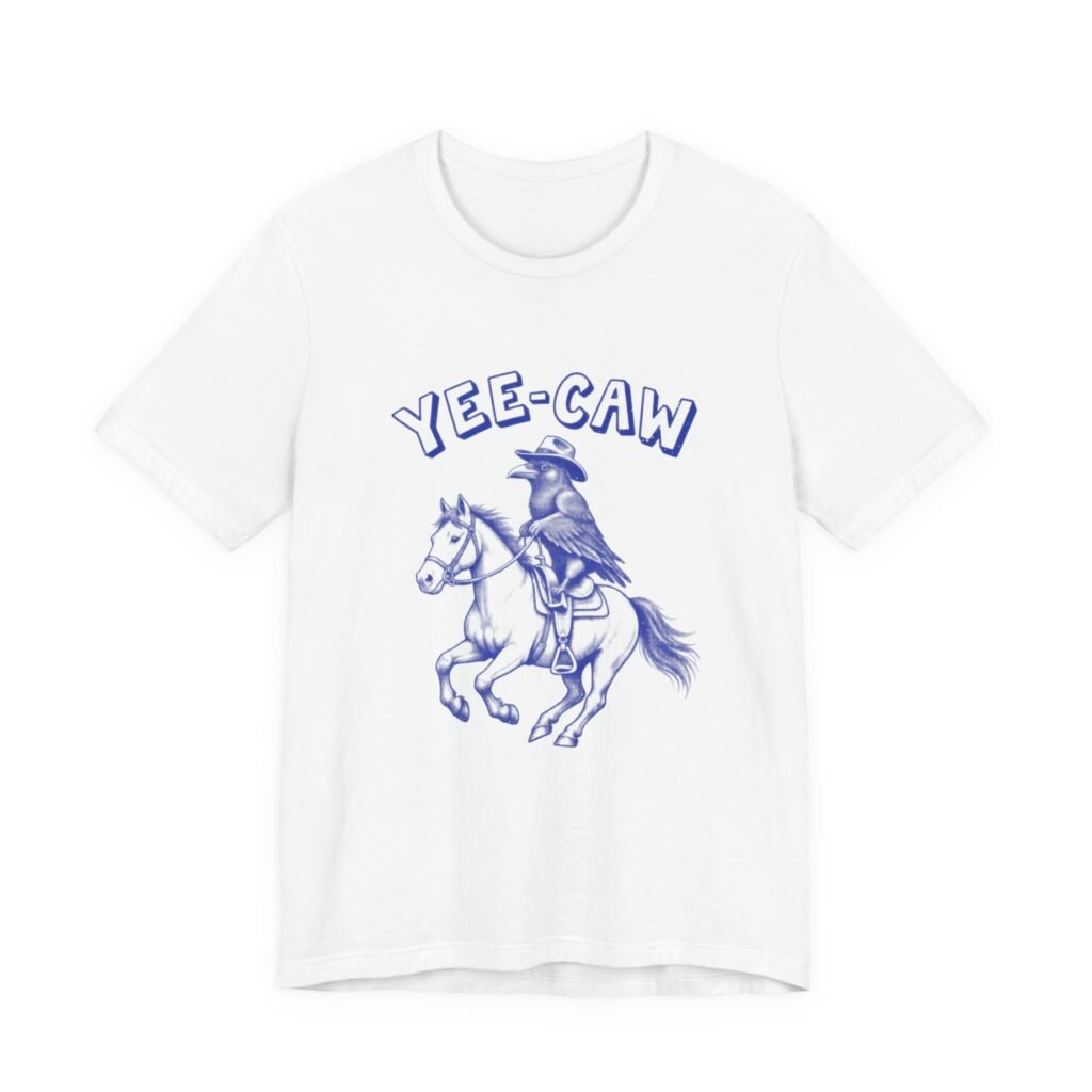 Yee-Caw Crow Cowboy Raven Horseback Riding Humor Graphic Tee