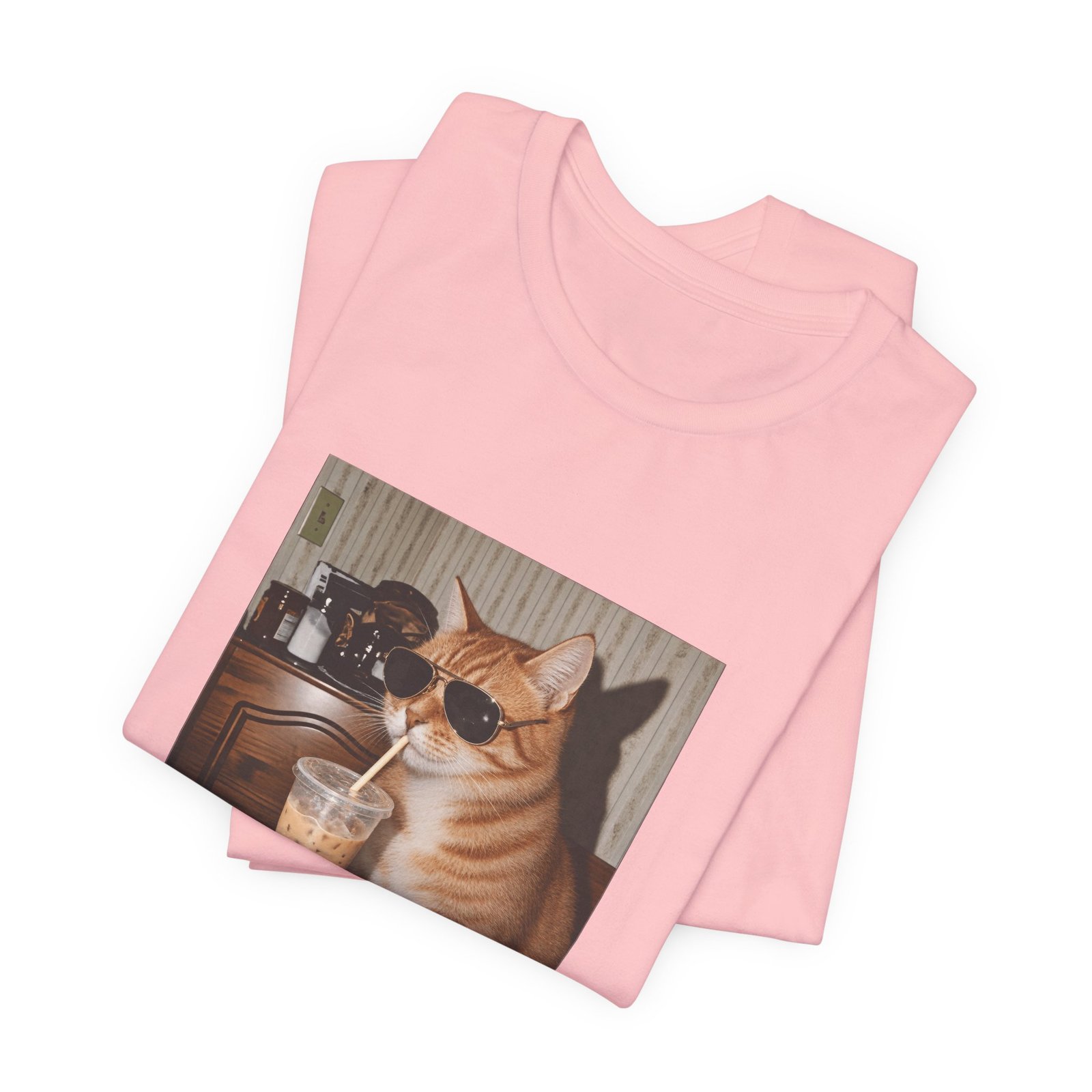 Cat Drinking Iced Coffee Graphic Tee - Image 43
