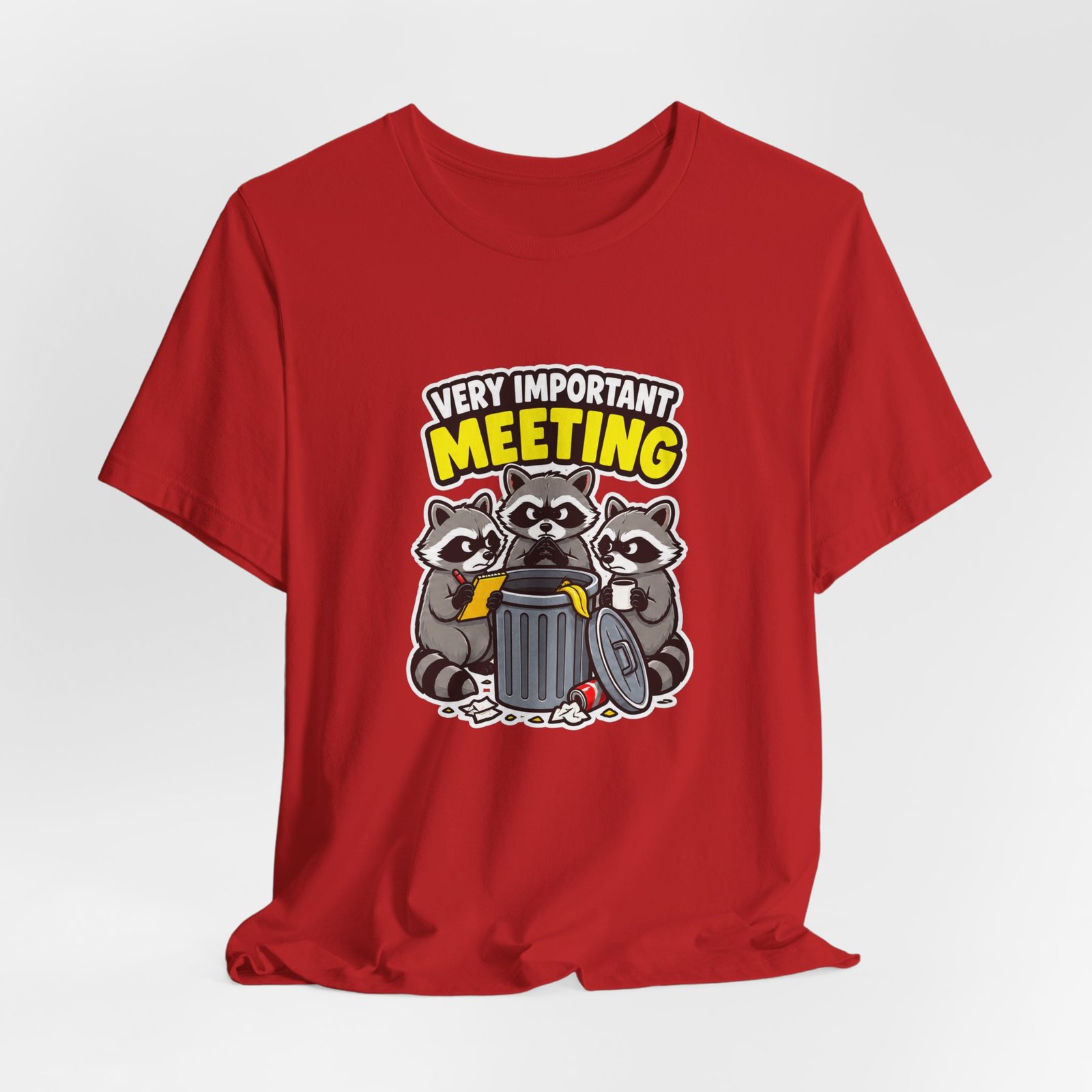 Very Important Meeting Raccoon Trash Can Humor Graphic Tee - Image 48