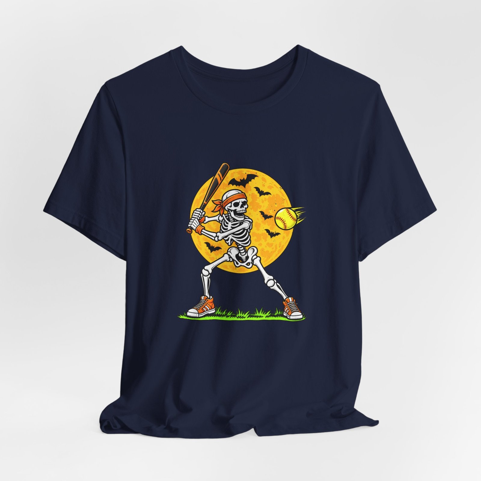 Skeleton Softball Halloween Moon Graphic Tee - Image 24