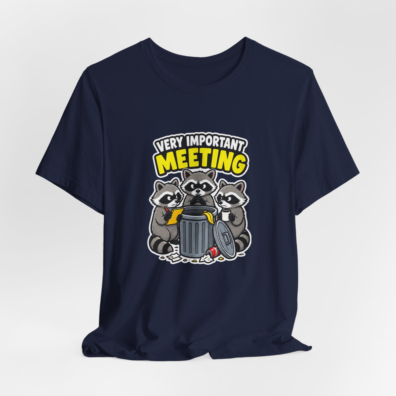Very Important Meeting Raccoon Trash Can Humor Graphic Tee - Image 36