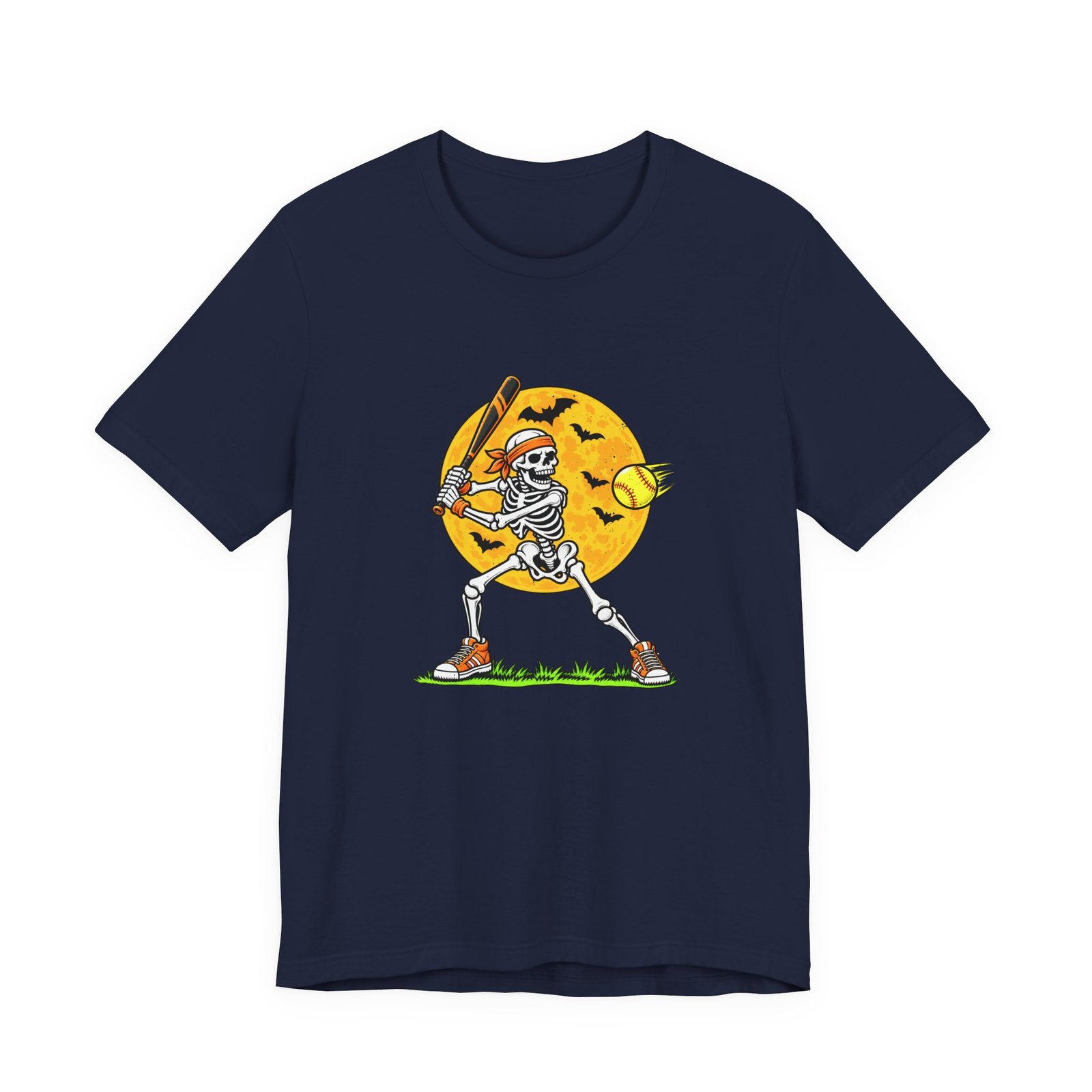 Skeleton Softball Halloween Moon Graphic Tee - Image 21