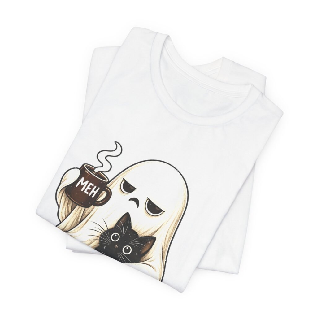 MEH Grumpy Ghost Coffee Holding Cat Graphic Tee