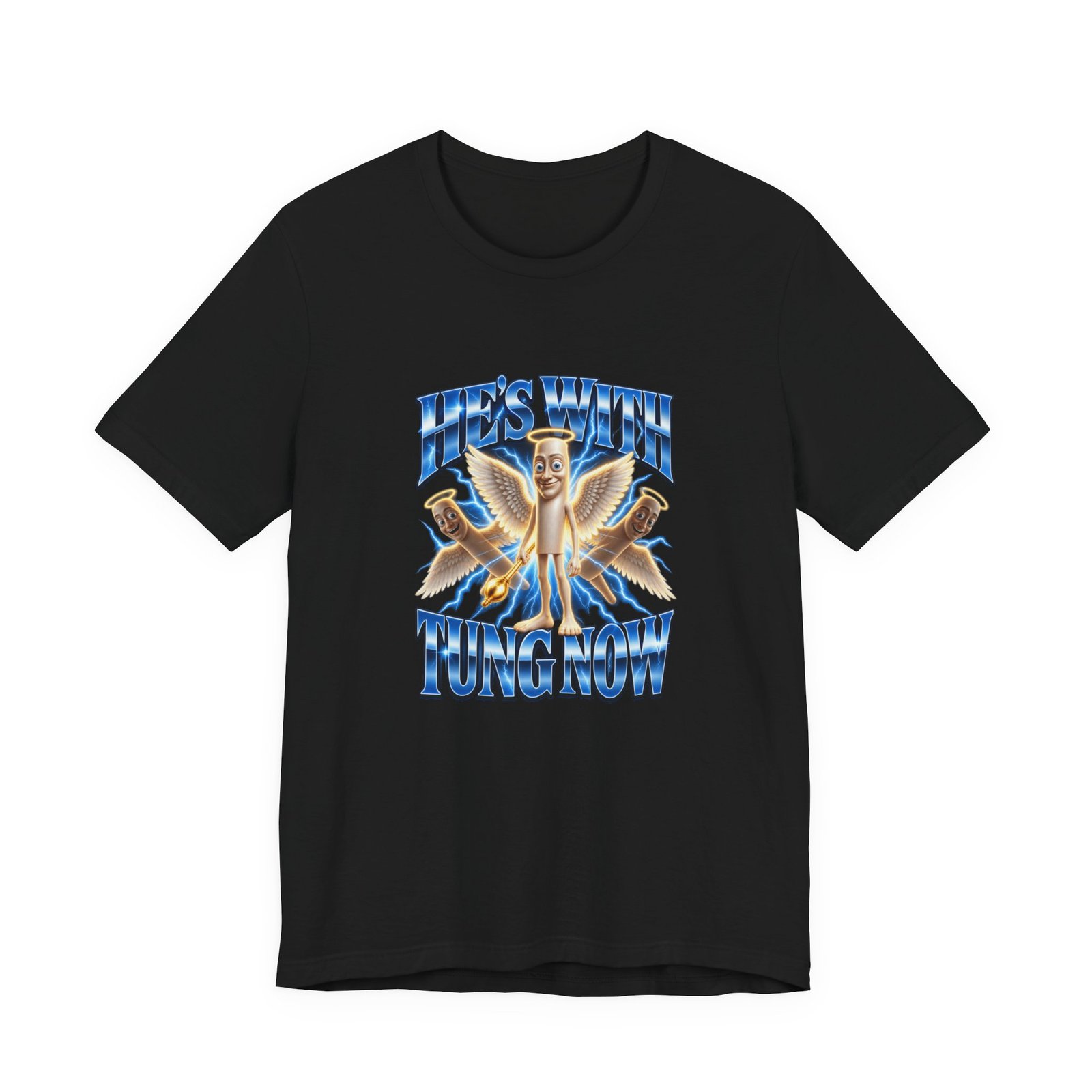 He’s With Tung Sahur Now Meme Angel Humor Graphic Tee - Image 5