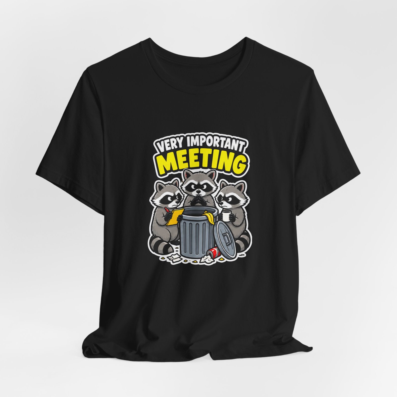 Very Important Meeting Raccoon Trash Can Humor Graphic Tee - Image 16