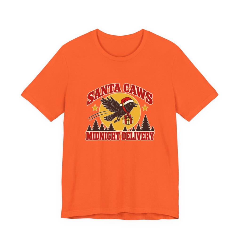 Santa Caws Midnight Delivery Raven Christmas Pun Graphic Tee