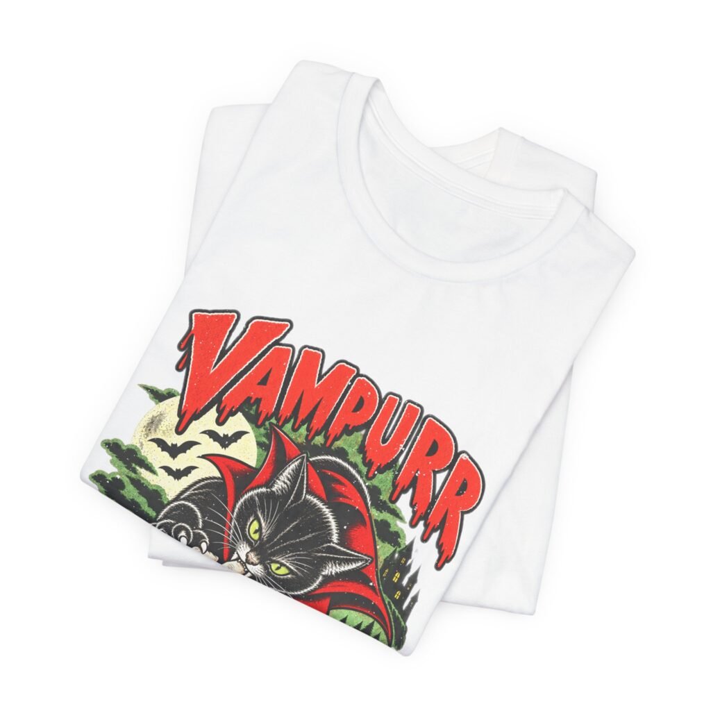 Vampurr Bites Again Vampire Cat Horror Comic Graphic Tee