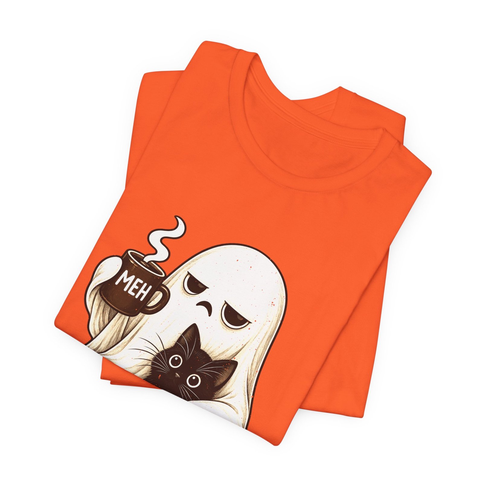MEH Grumpy Ghost Coffee Holding Cat Graphic Tee - Image 7