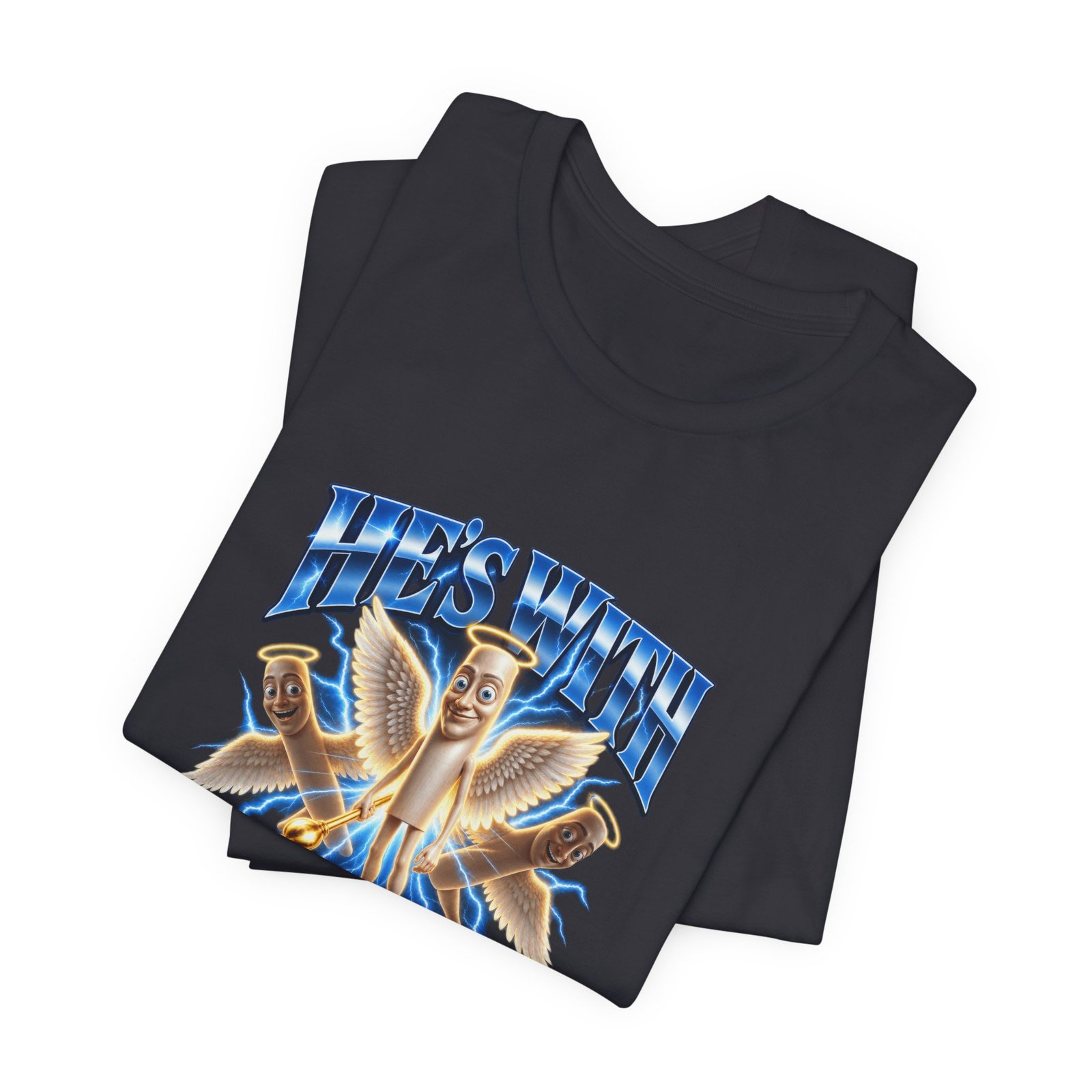 He’s With Tung Sahur Now Meme Angel Humor Graphic Tee - Image 11