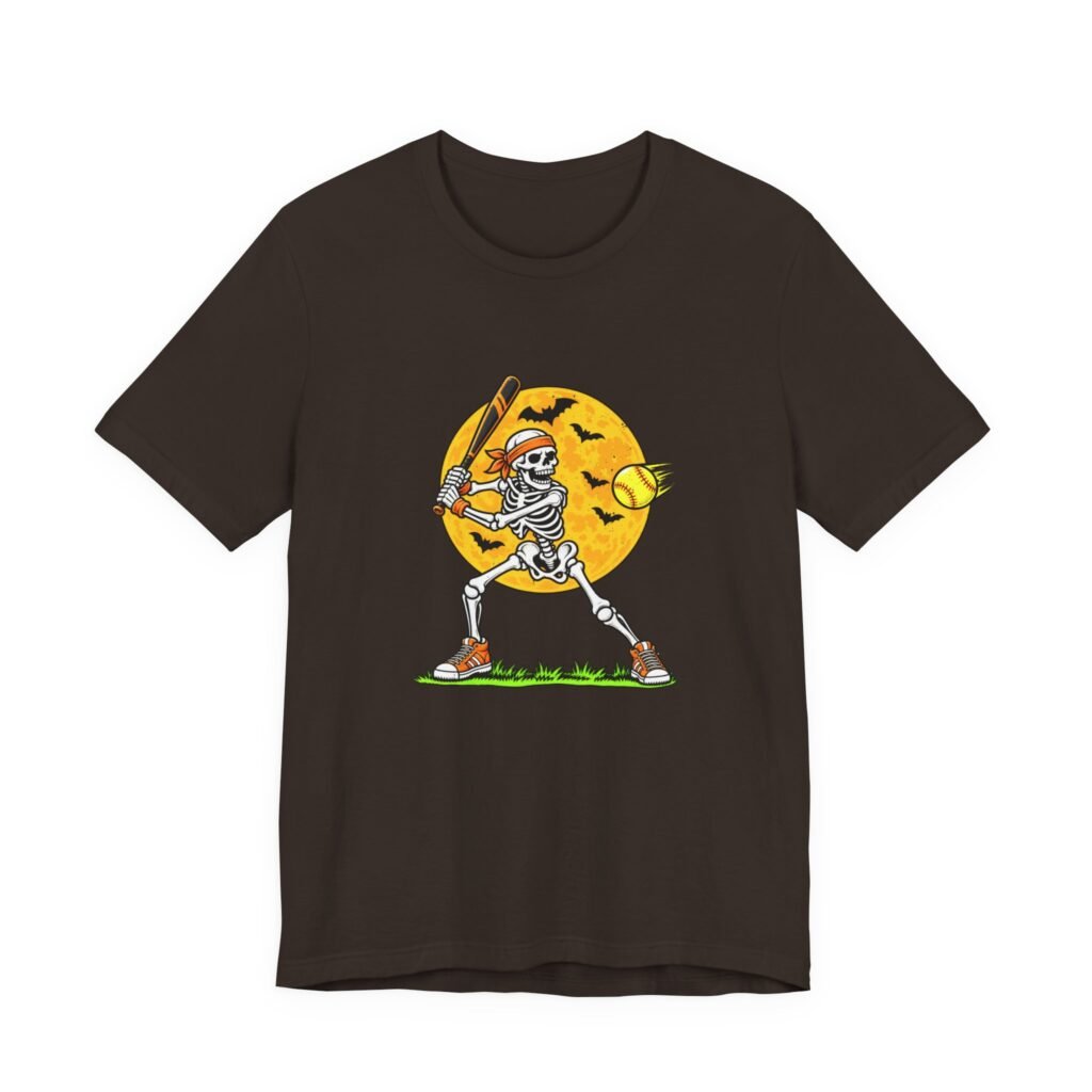 Skeleton Softball Halloween Moon Graphic Tee