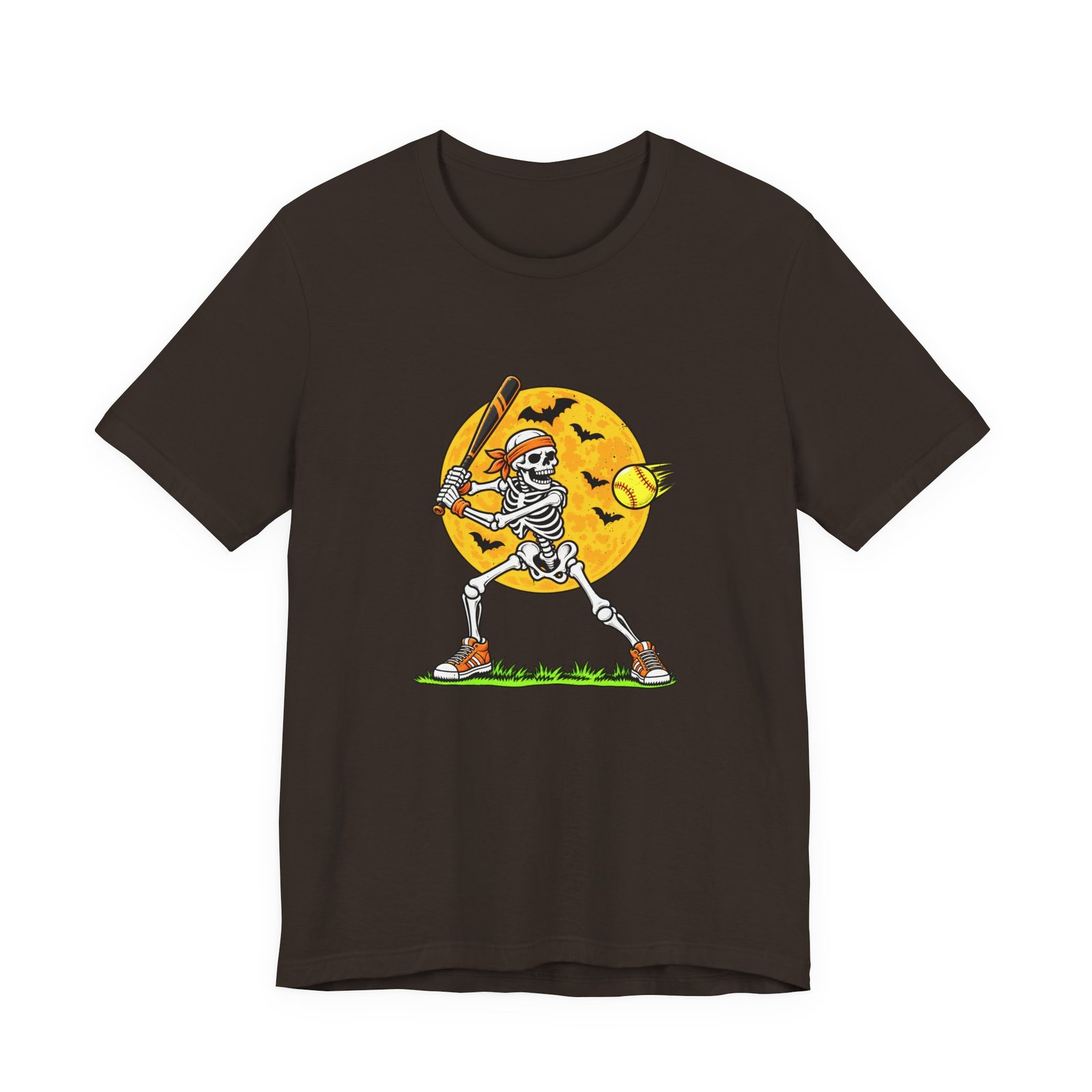Skeleton Softball Halloween Moon Graphic Tee