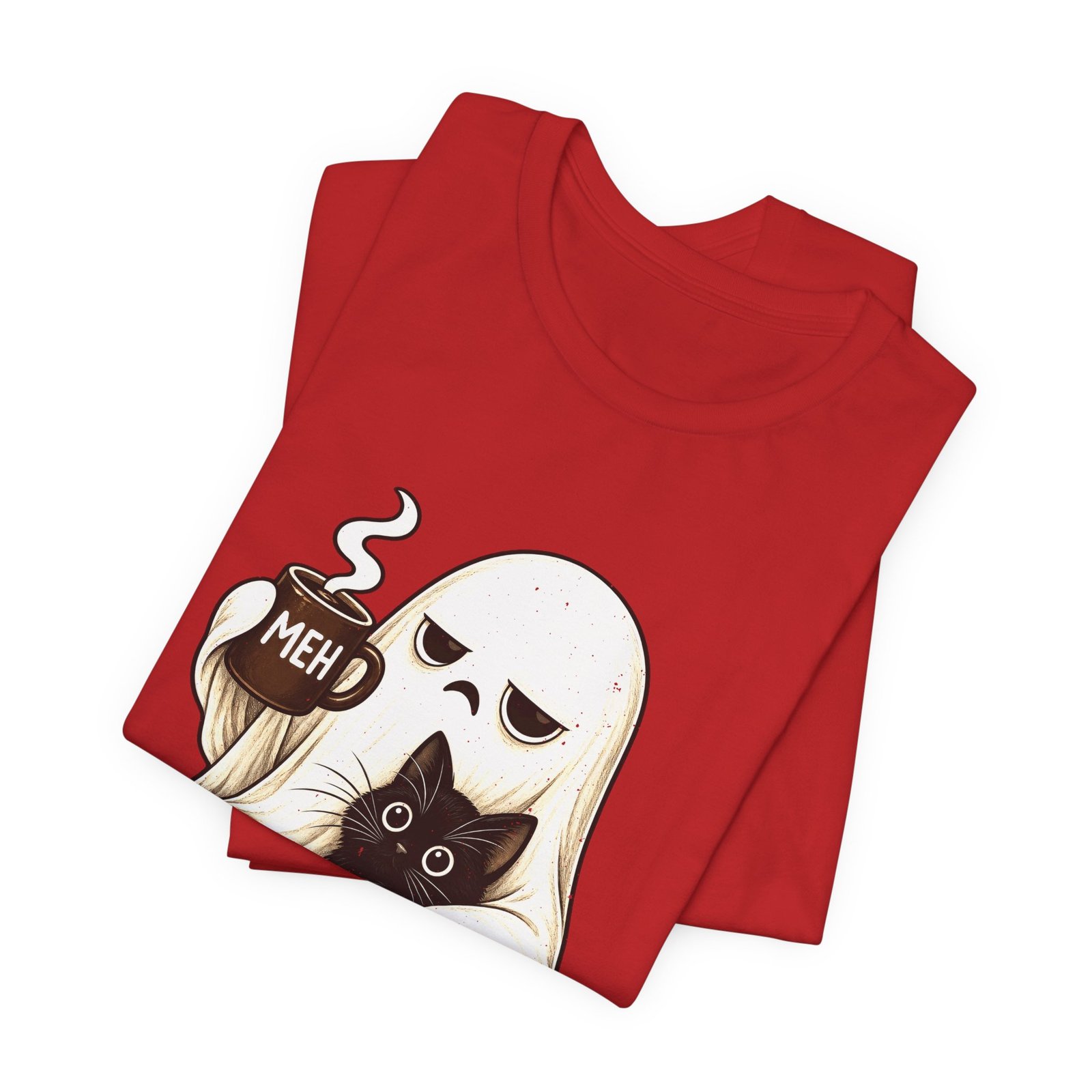 MEH Grumpy Ghost Coffee Holding Cat Graphic Tee - Image 47