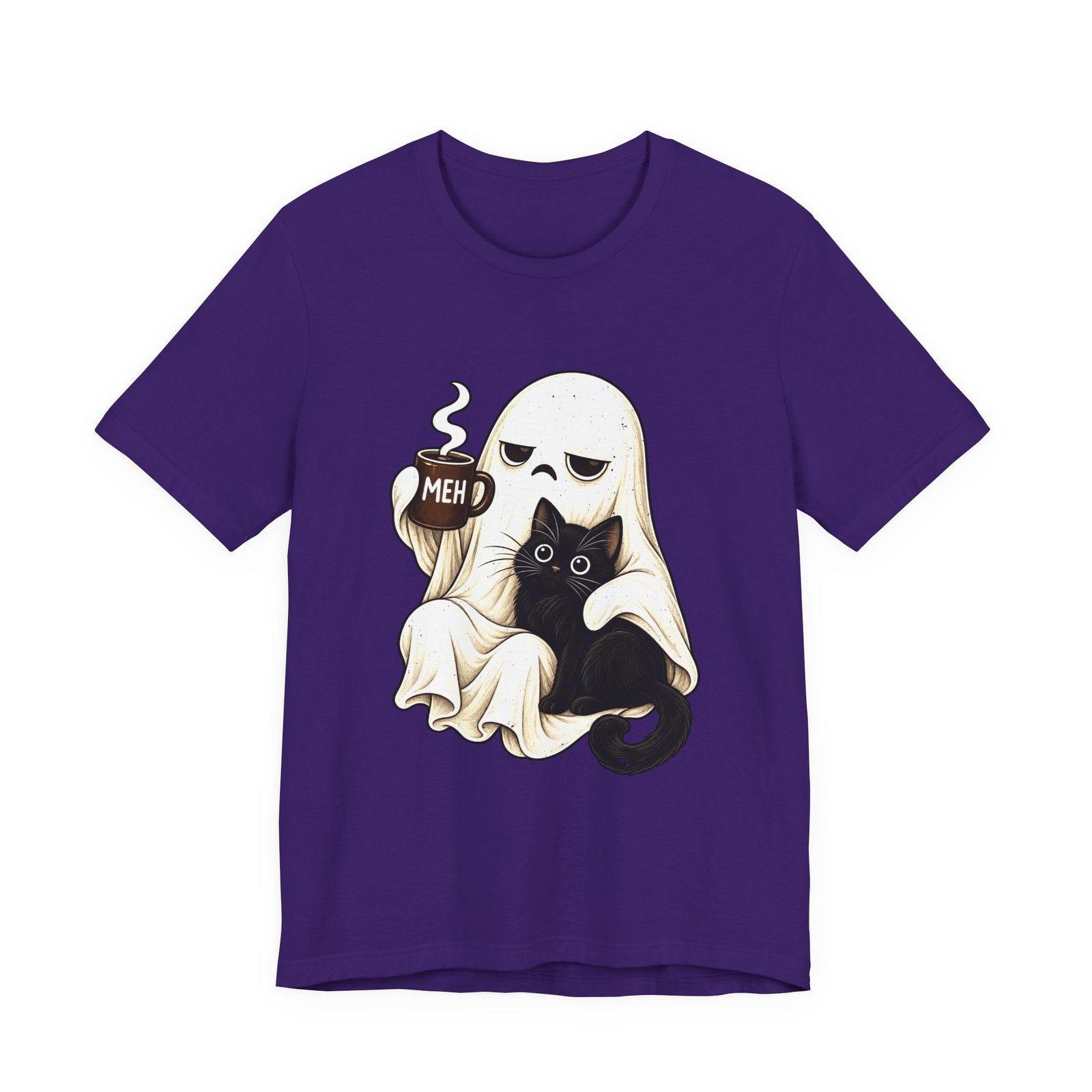 MEH Grumpy Ghost Coffee Holding Cat Graphic Tee - Image 37