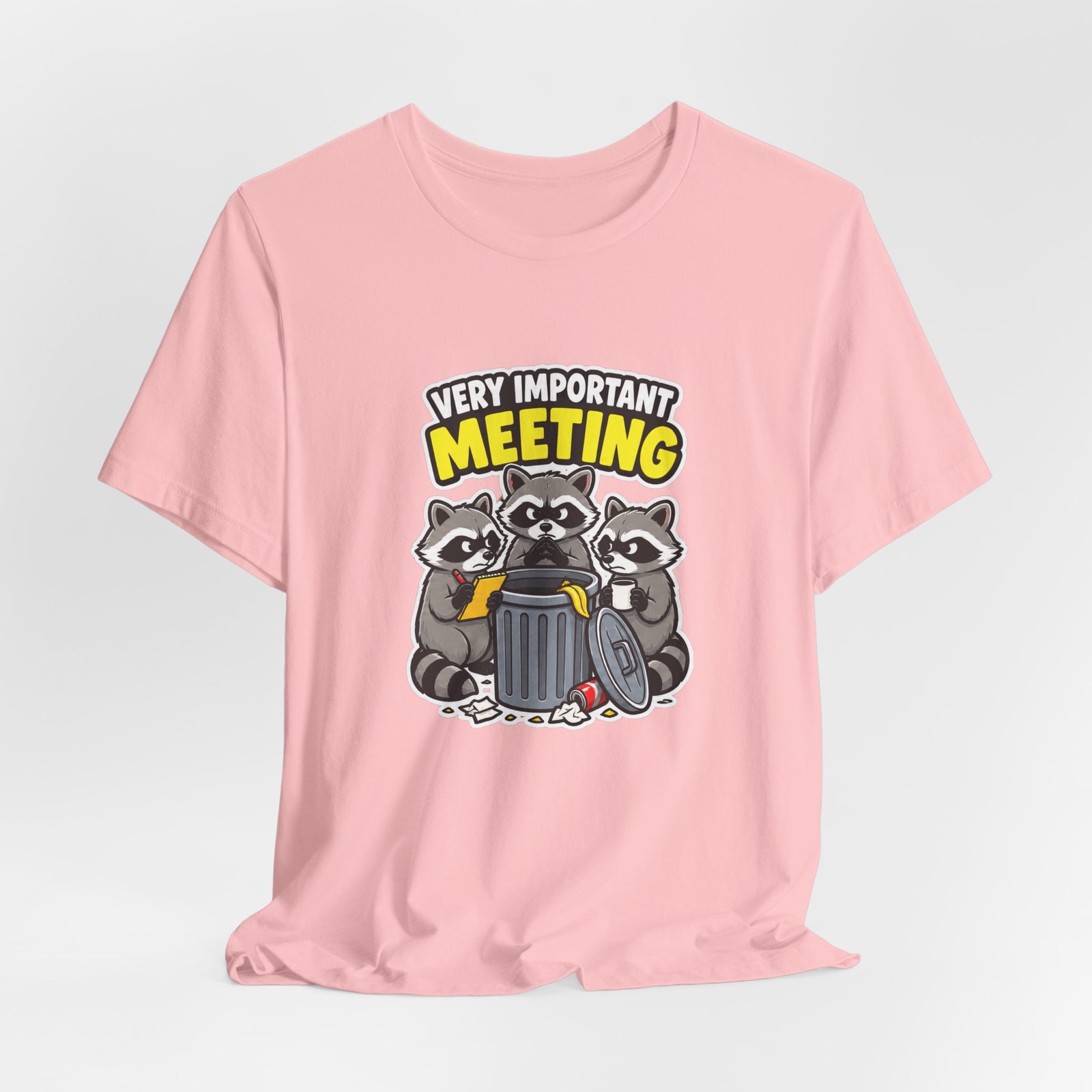 Very Important Meeting Raccoon Trash Can Humor Graphic Tee - Image 44