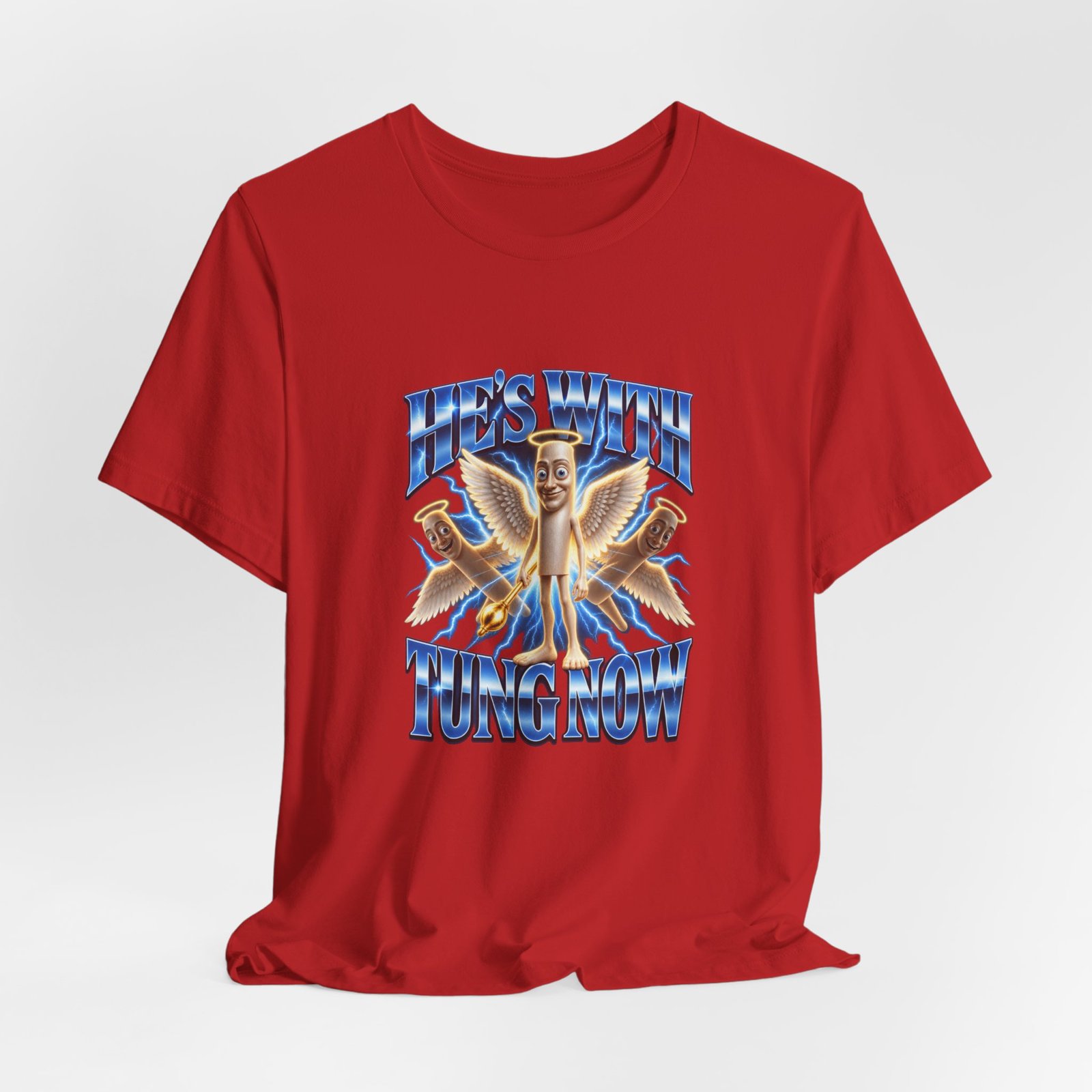 He’s With Tung Sahur Now Meme Angel Humor Graphic Tee - Image 32