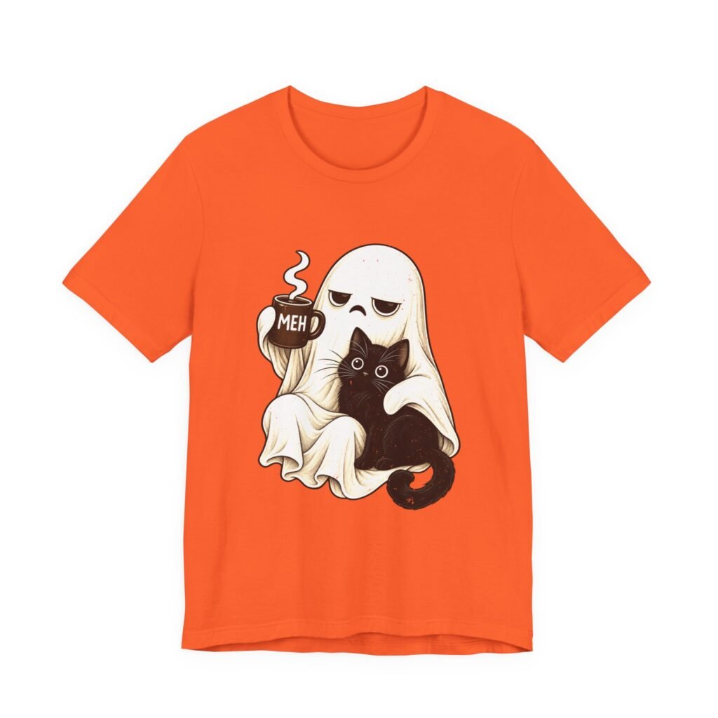 MEH Grumpy Ghost Coffee Holding Cat Graphic Tee