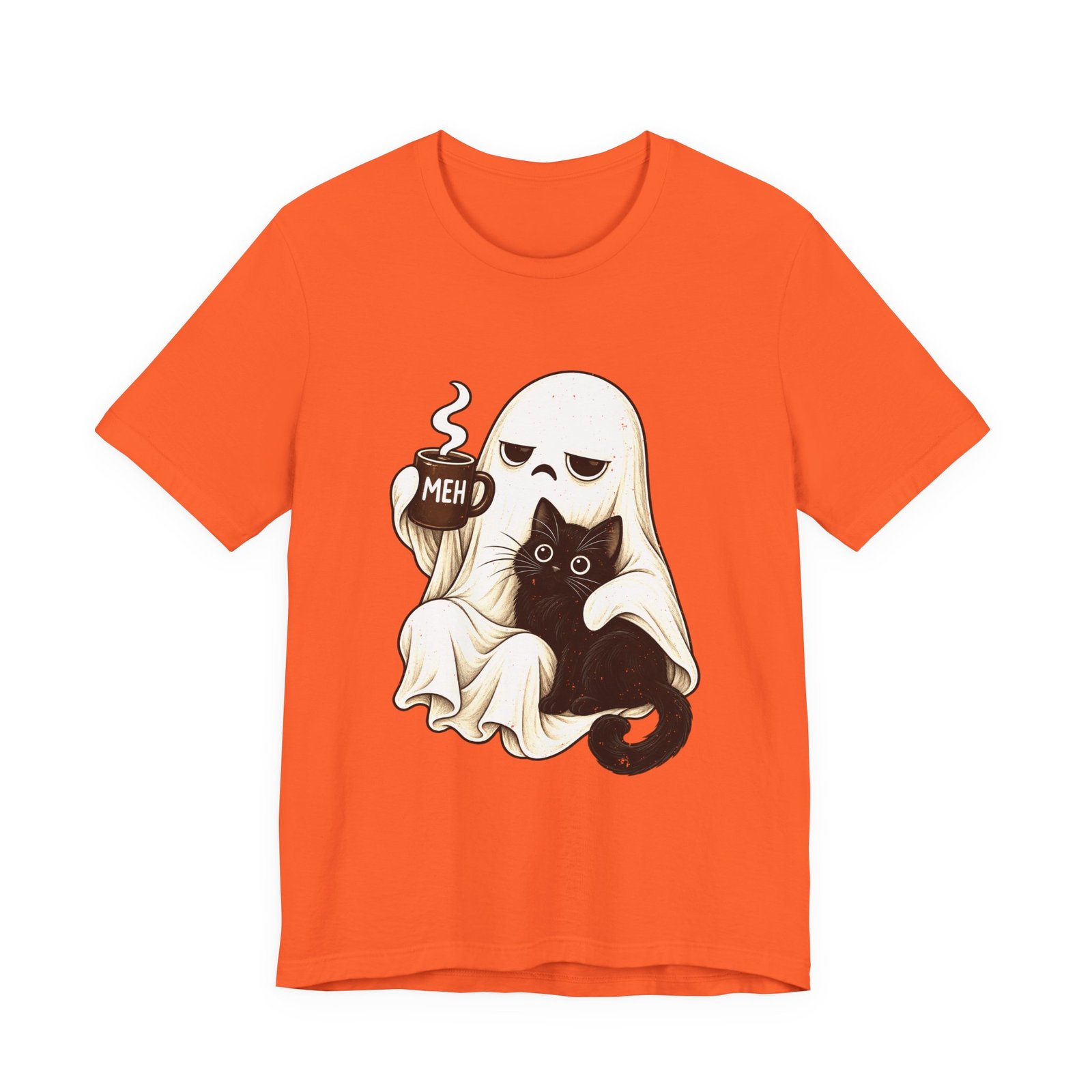 MEH Grumpy Ghost Coffee Holding Cat Graphic Tee - Image 5