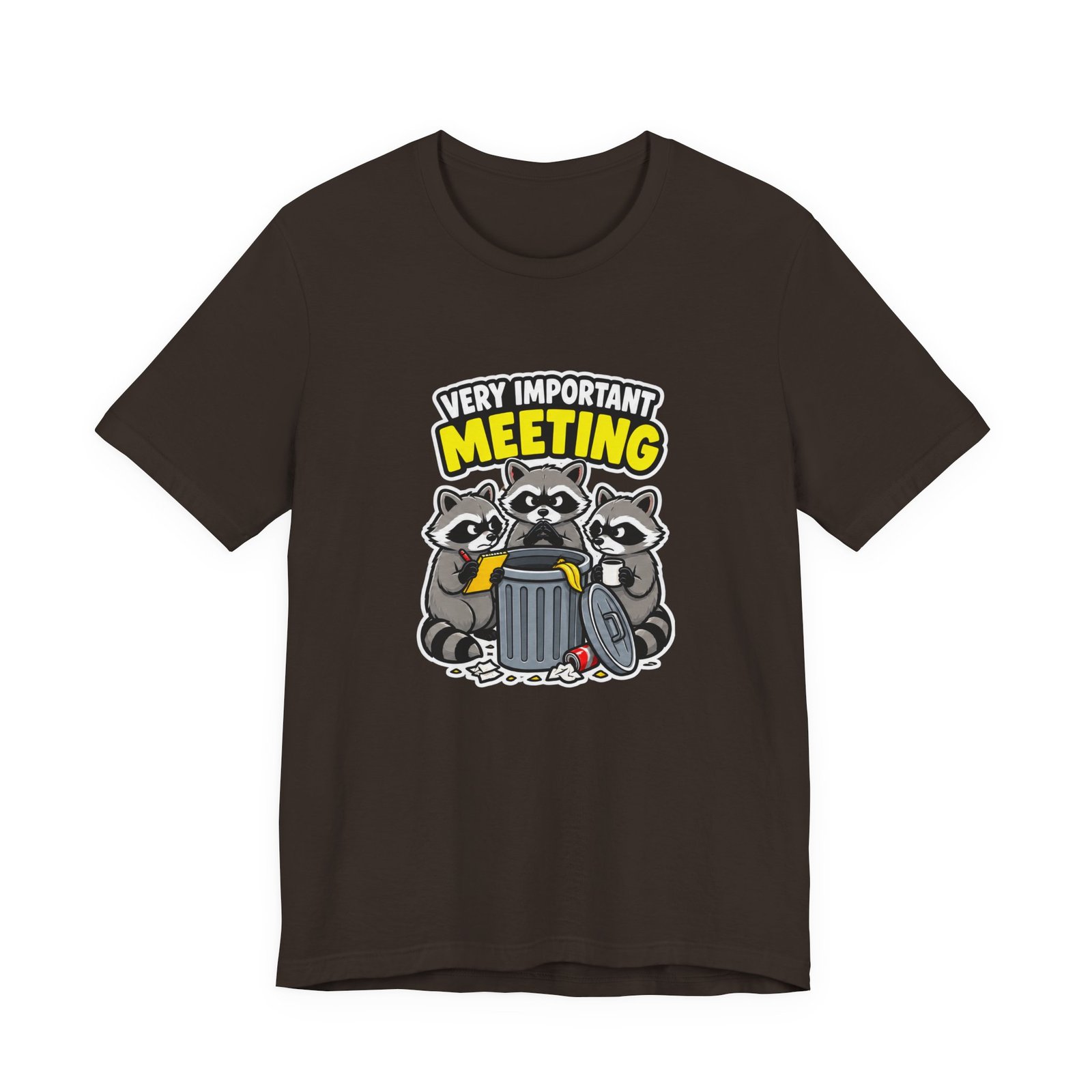 Very Important Meeting Raccoon Trash Can Humor Graphic Tee - Image 9