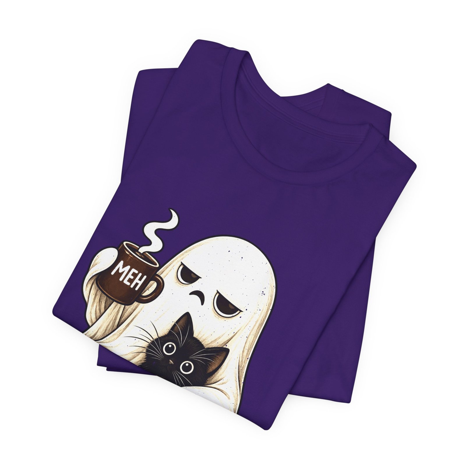 MEH Grumpy Ghost Coffee Holding Cat Graphic Tee - Image 39