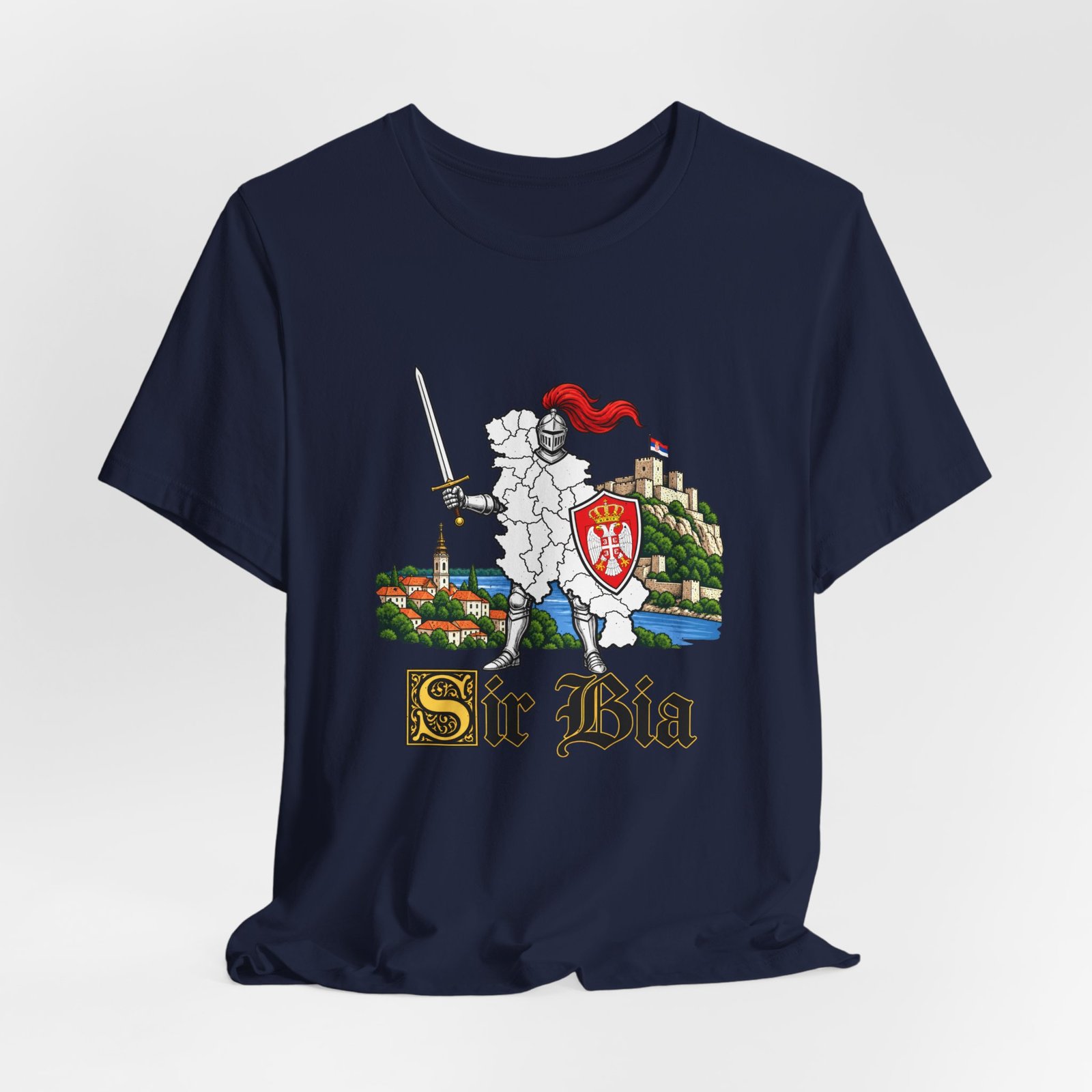 Ser Bia Heraldic Knight Heritage Serbia Pun Graphic Tee - Image 36