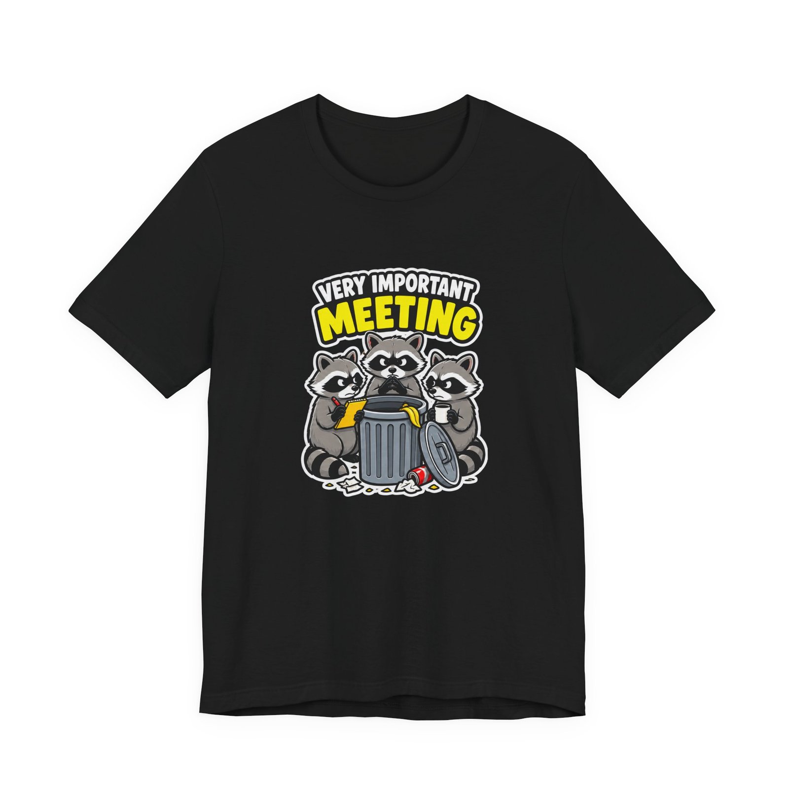 Very Important Meeting Raccoon Trash Can Humor Graphic Tee - Image 13