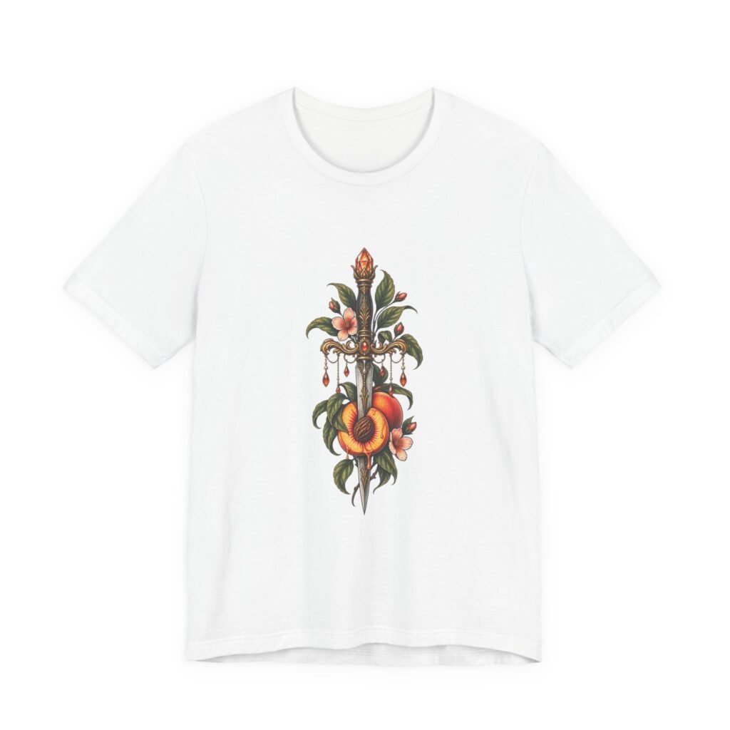 Ornate Botanical Sword With Flowers and Peach Fruit