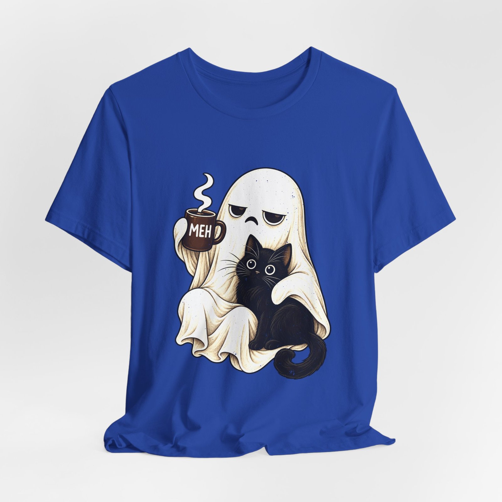 MEH Grumpy Ghost Coffee Holding Cat Graphic Tee - Image 32