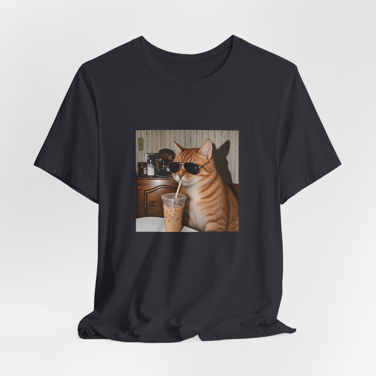Cat Drinking Iced Coffee Graphic Tee - Image 24