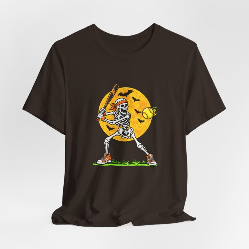 Skeleton Softball Halloween Moon Graphic Tee