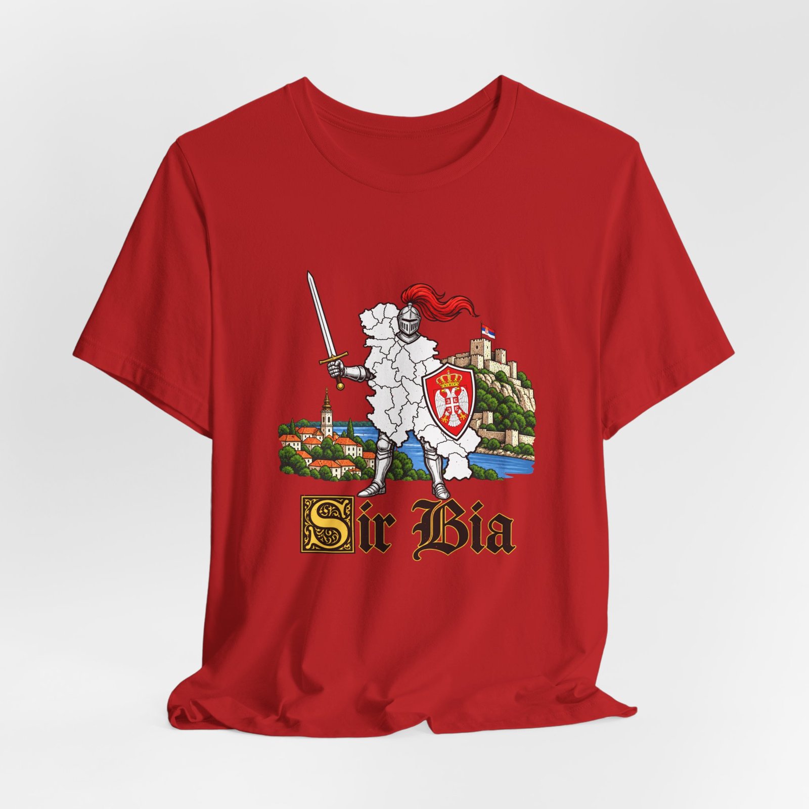 Ser Bia Heraldic Knight Heritage Serbia Pun Graphic Tee - Image 48