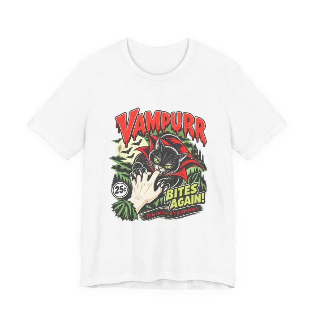 Vampurr Bites Again Vampire Cat Horror Comic Graphic Tee