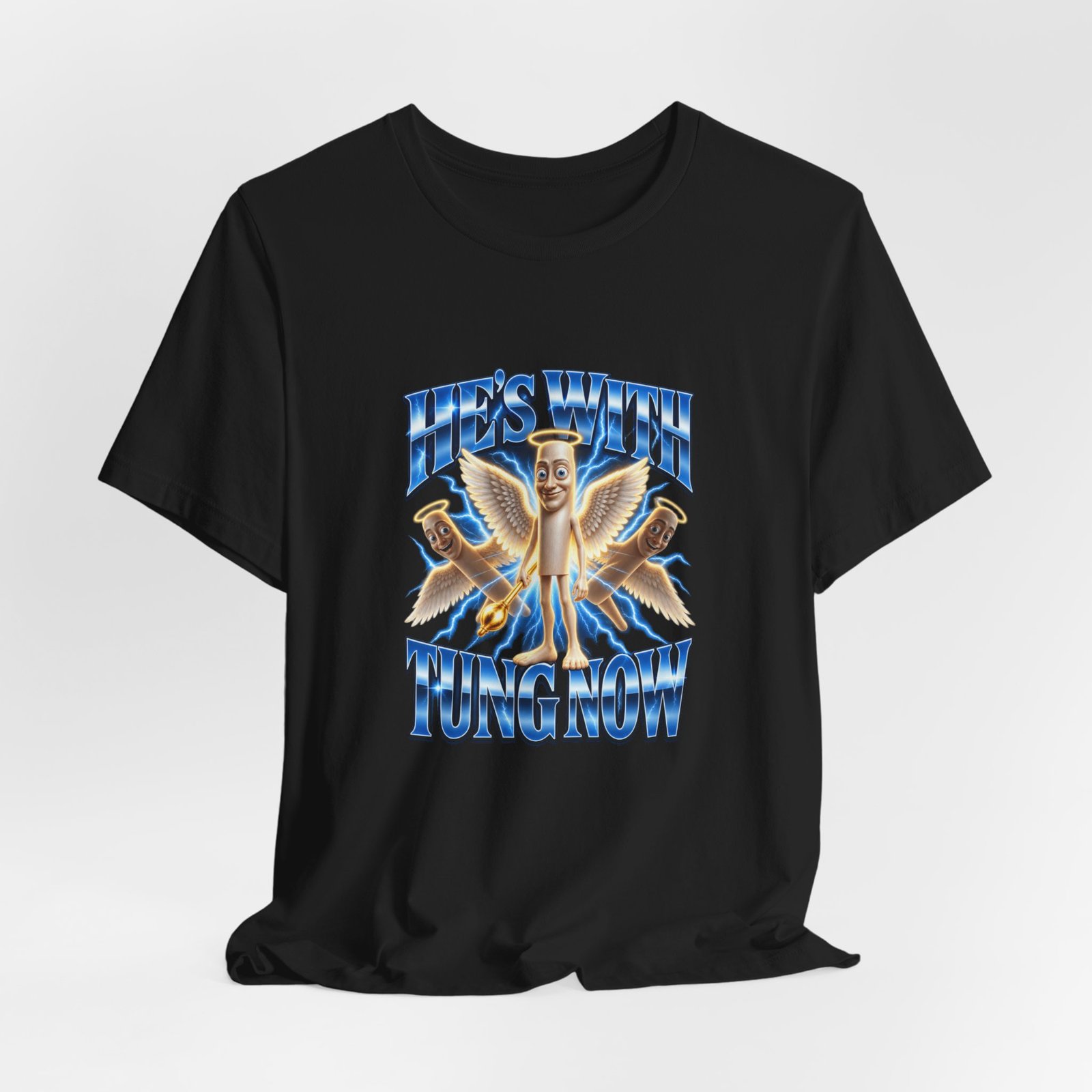 He’s With Tung Sahur Now Meme Angel Humor Graphic Tee - Image 8