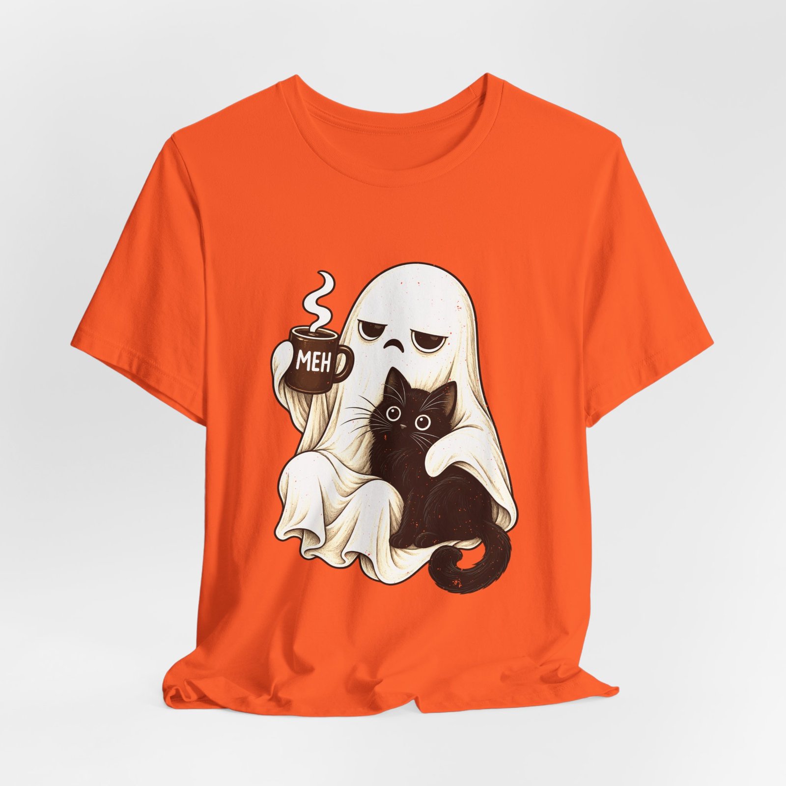 MEH Grumpy Ghost Coffee Holding Cat Graphic Tee - Image 8