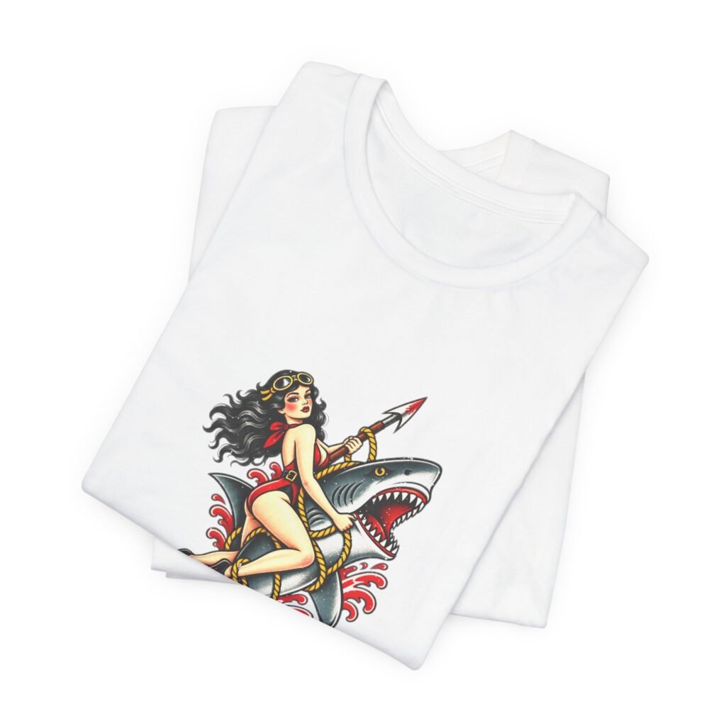 Pin-Up Diver Shark Adventure Graphic Tee