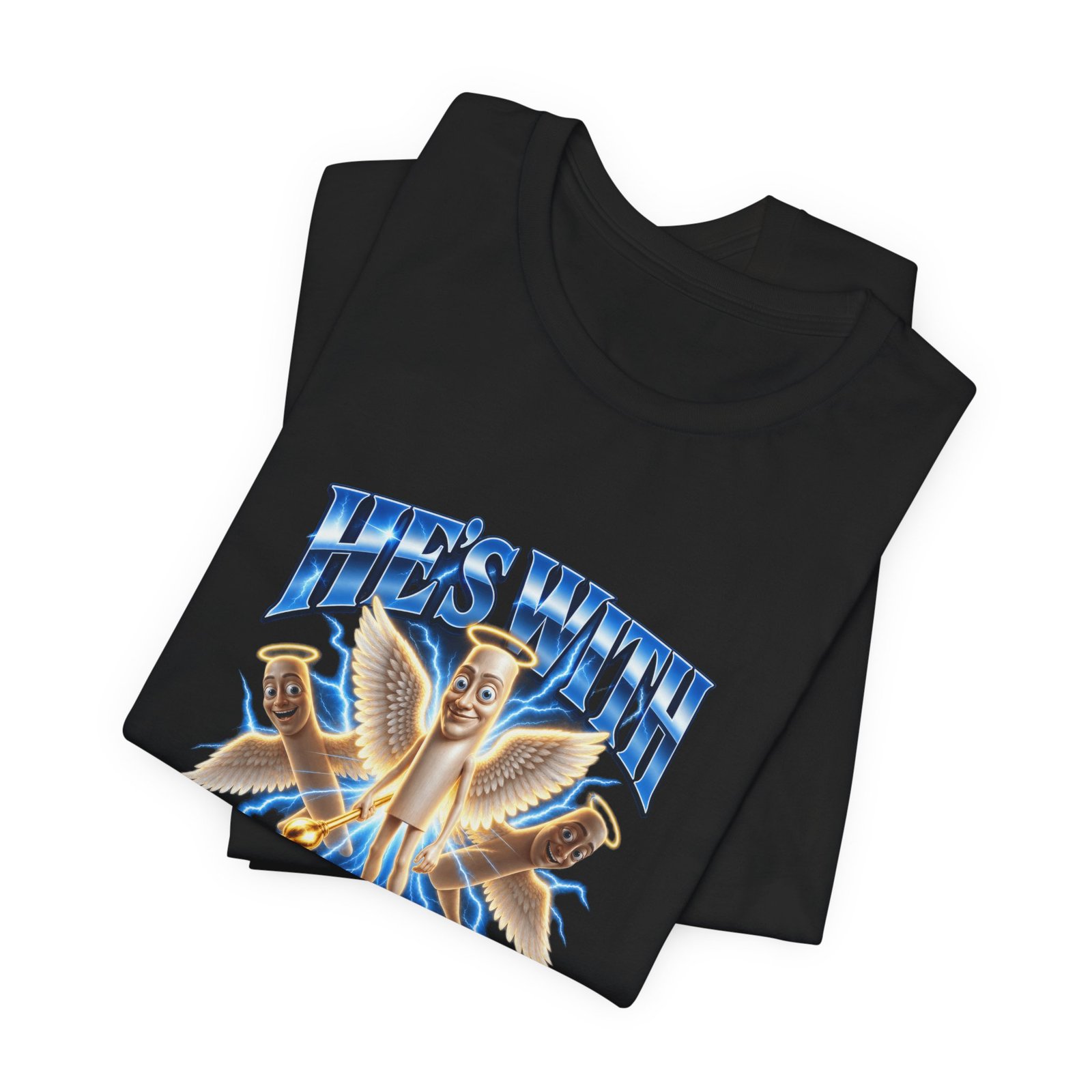 He’s With Tung Sahur Now Meme Angel Humor Graphic Tee - Image 7