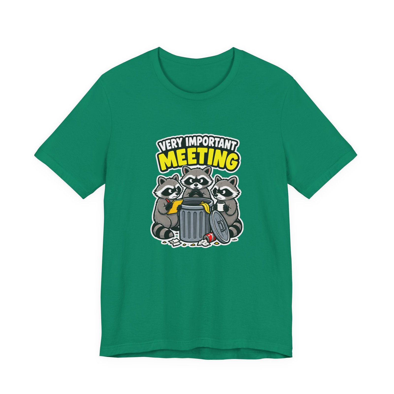 Very Important Meeting Raccoon Trash Can Humor Graphic Tee - Image 25