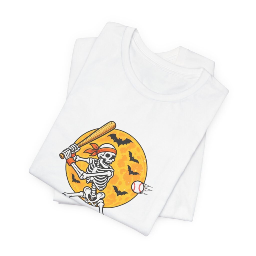 Skeleton Baseball Halloween Moon Graphic Tee