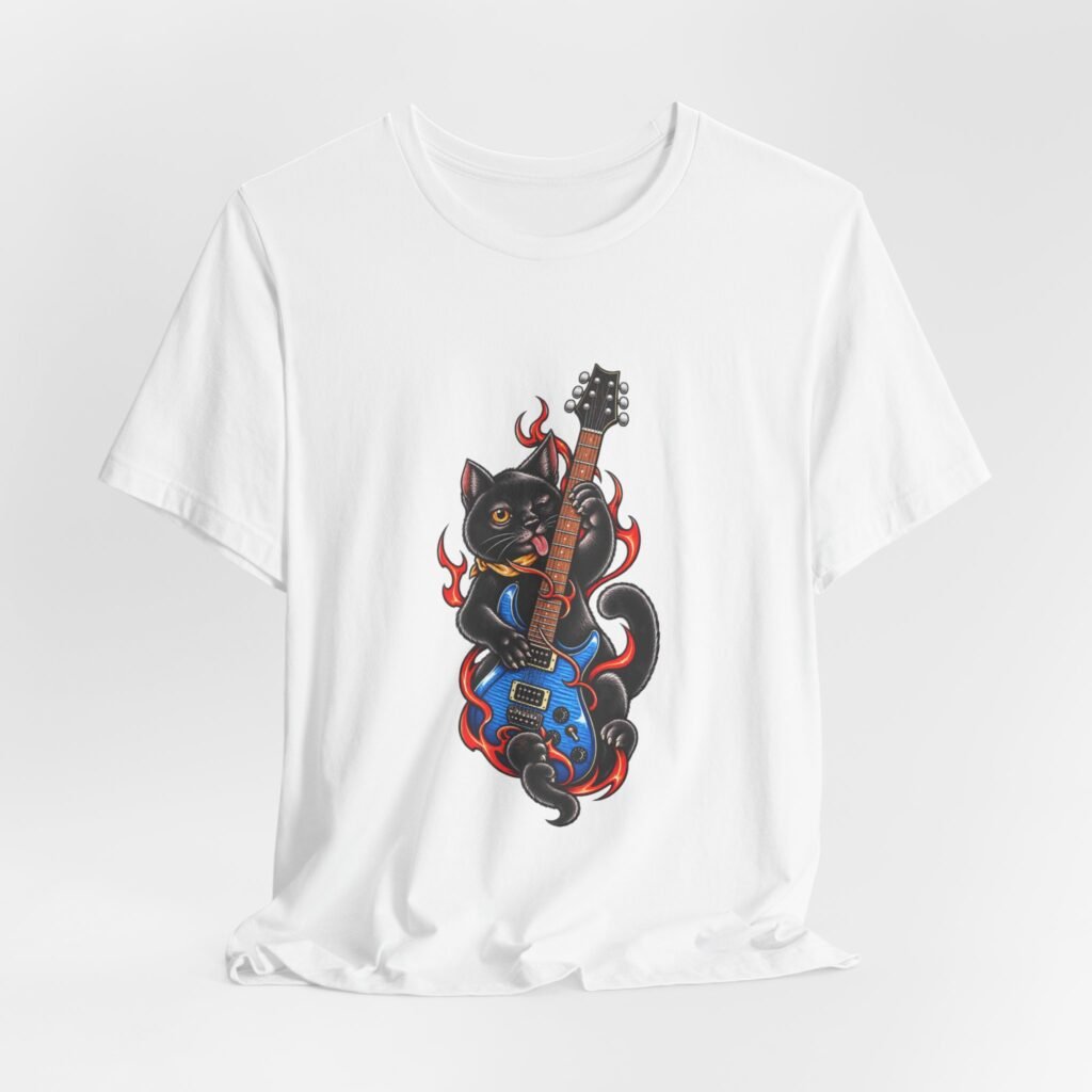 Cat Rock Guitar Flames Graphic Tee