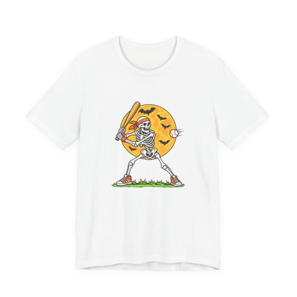 Skeleton Baseball Halloween Moon Graphic Tee