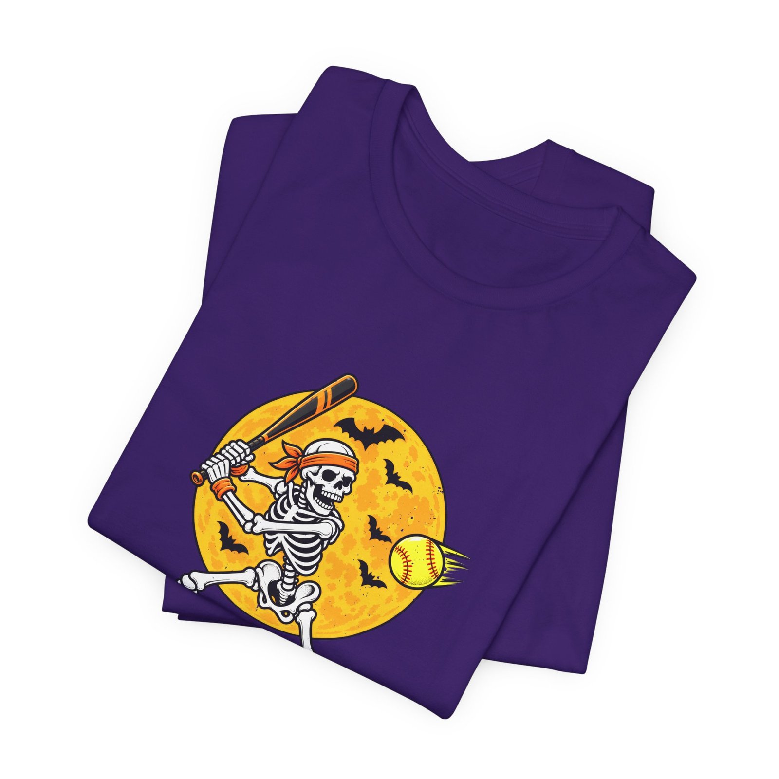Skeleton Softball Halloween Moon Graphic Tee - Image 27