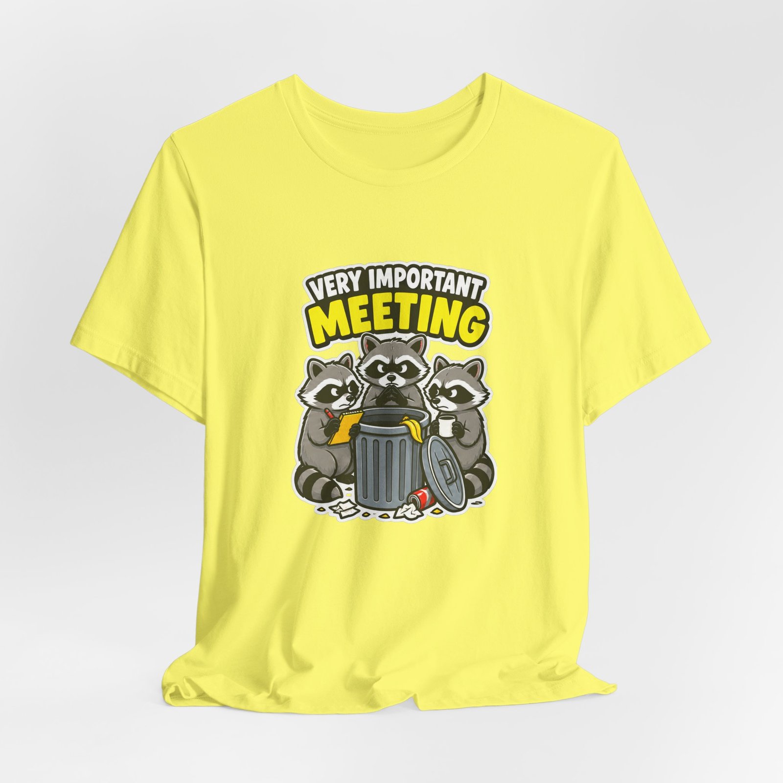 Very Important Meeting Raccoon Trash Can Humor Graphic Tee - Image 20