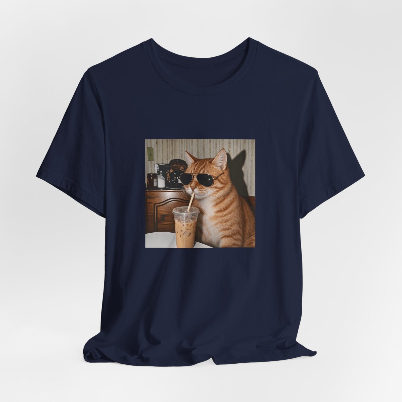 Cat Drinking Iced Coffee Graphic Tee - Image 36