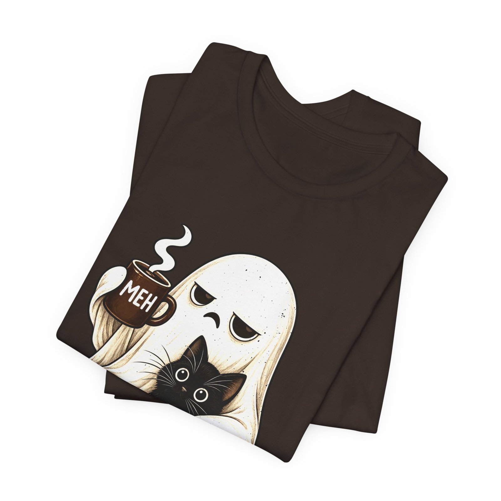 MEH Grumpy Ghost Coffee Holding Cat Graphic Tee - Image 11