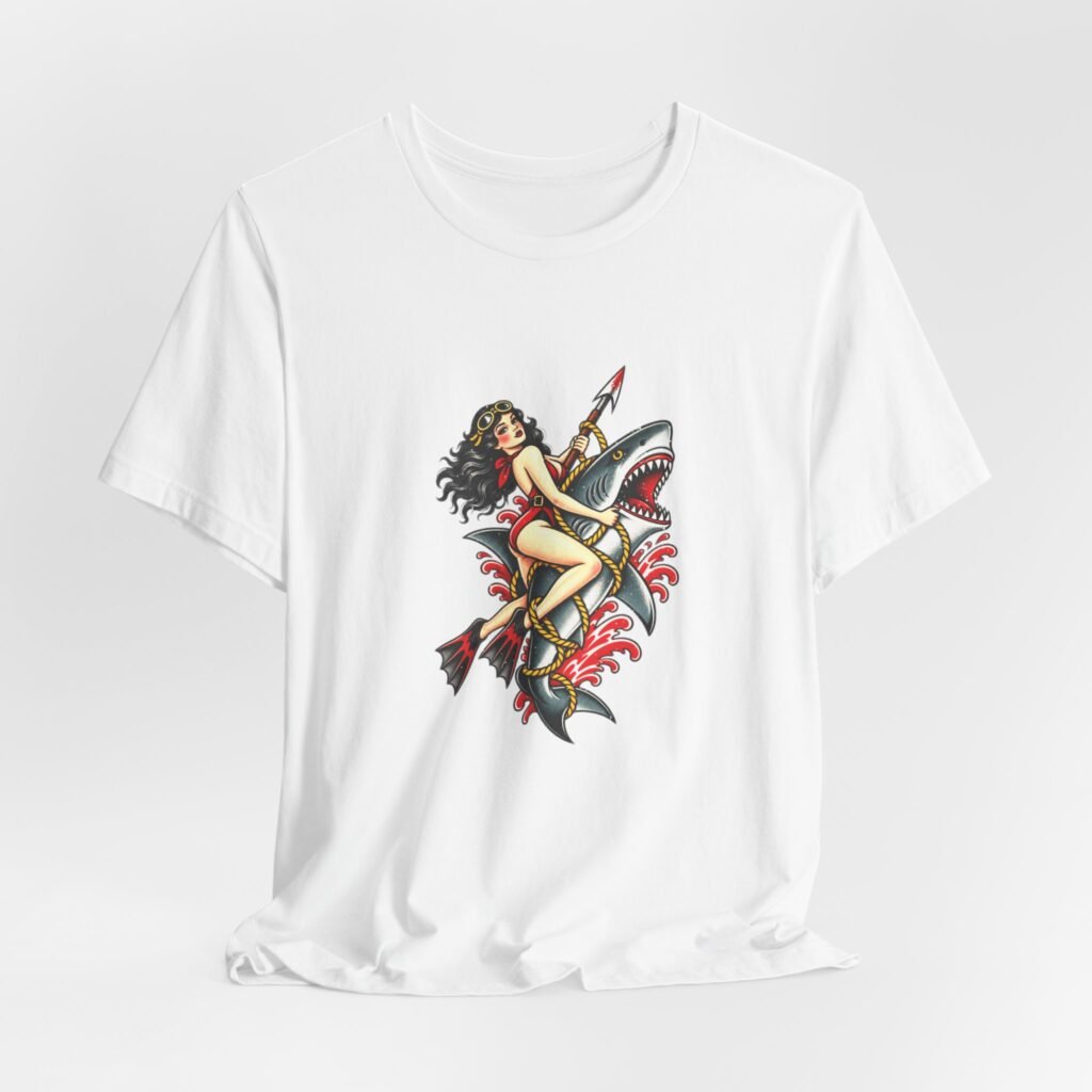 Pin-Up Diver Shark Adventure Graphic Tee