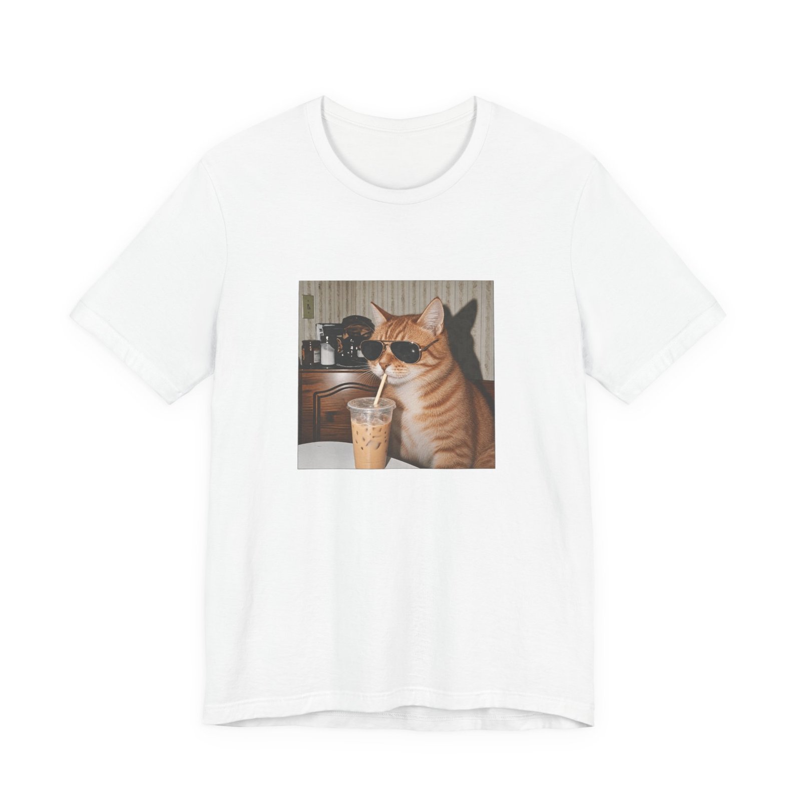 Cat Drinking Iced Coffee Graphic Tee