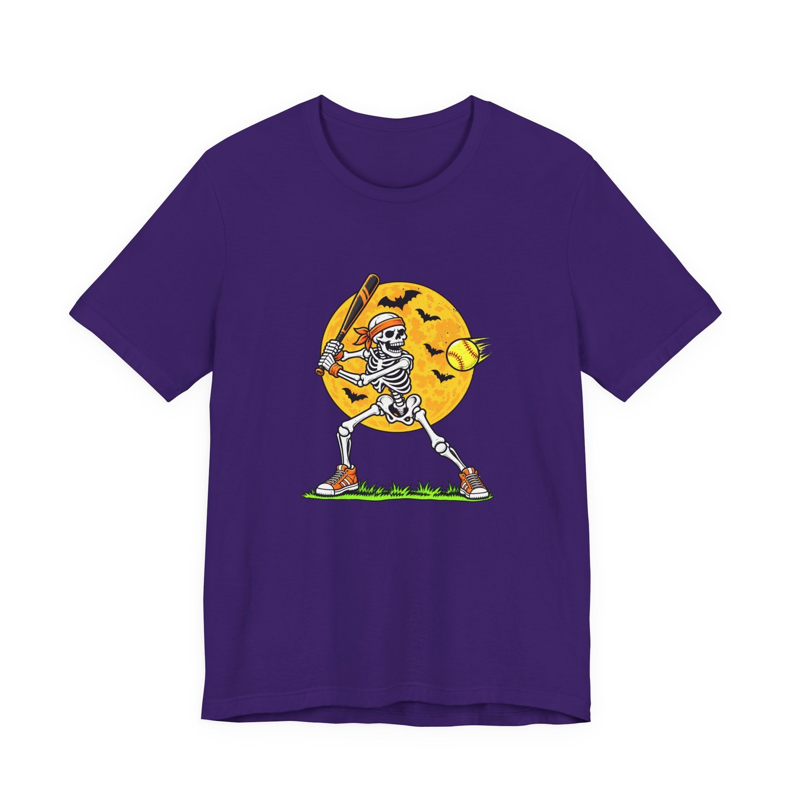 Skeleton Softball Halloween Moon Graphic Tee - Image 25