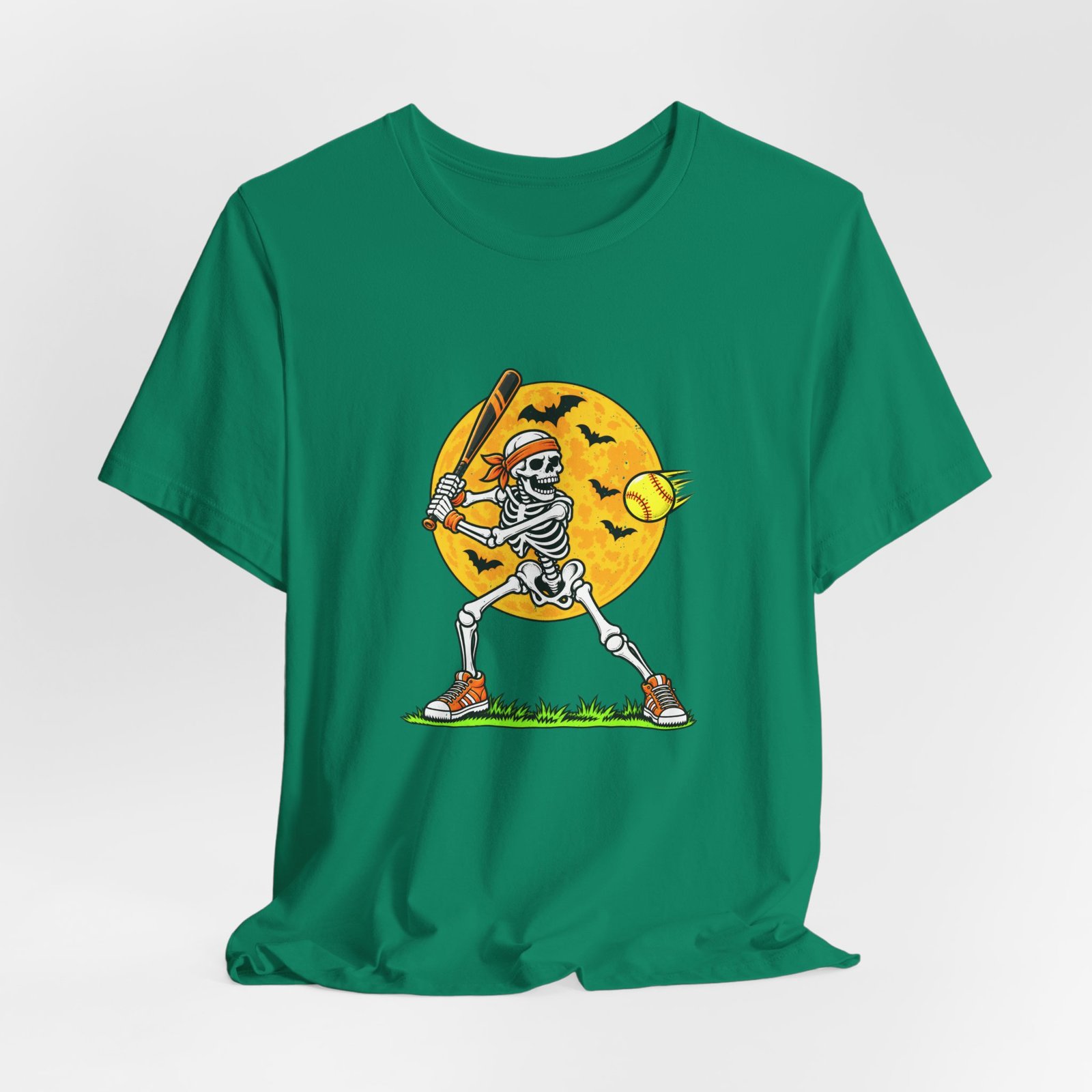 Skeleton Softball Halloween Moon Graphic Tee - Image 16