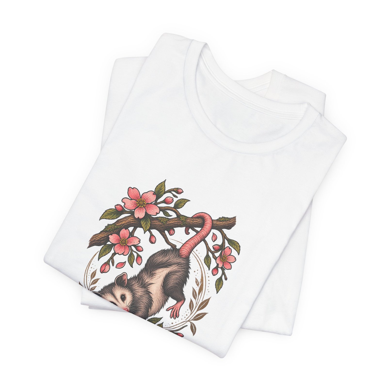 Opossum Hanging Among Blossoms Graphic Tee - Image 3